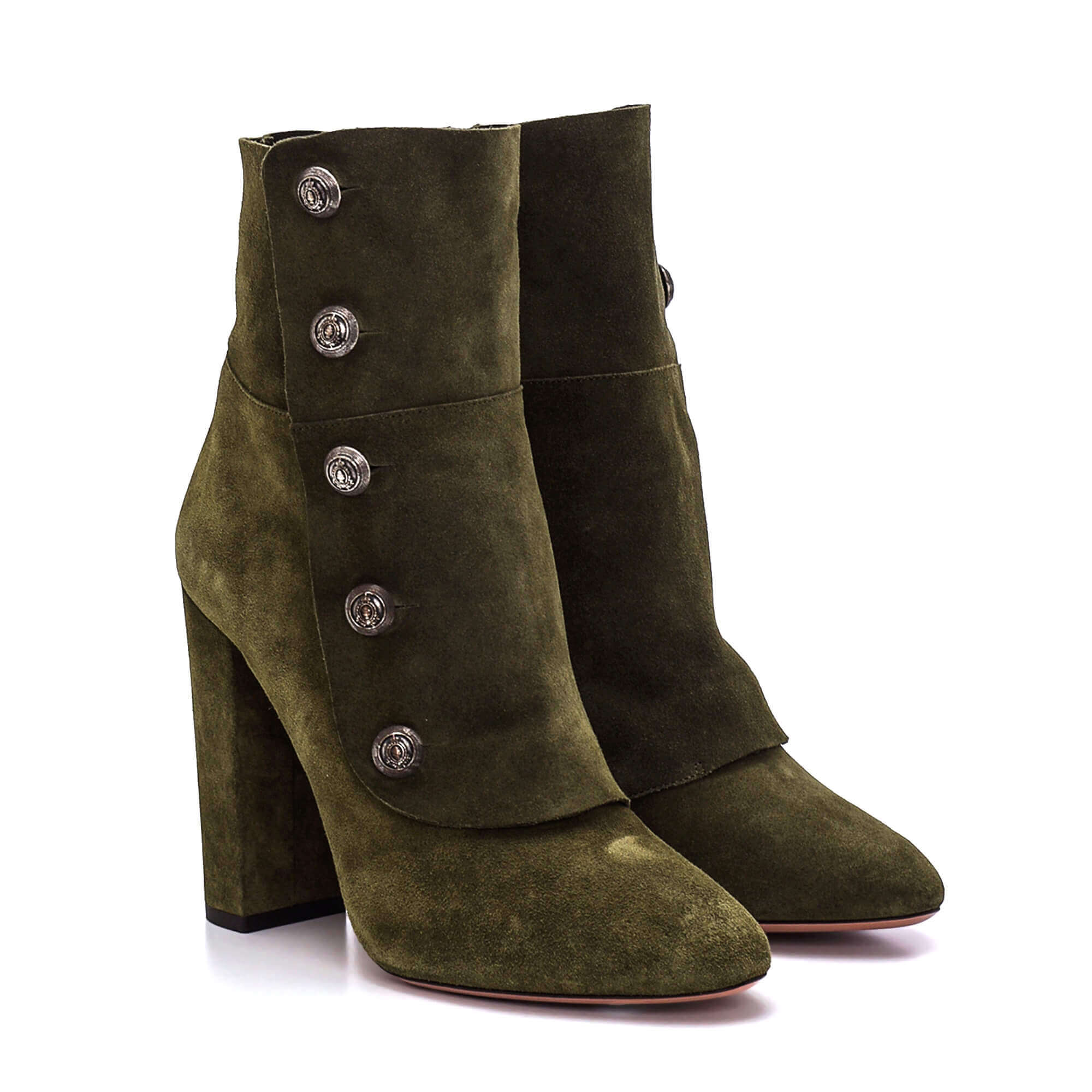 Aquazzura - Khaki Suede Engraved Button Up Ankle Boots